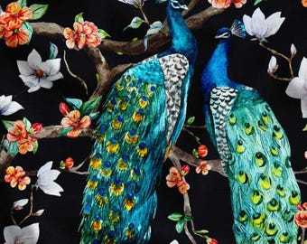 Pfau Blumenstoff Meterware, Chinoiserie Exotic Bird Print, Polsterstoff aus Baumwoll-Polyester-Mischung