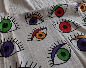 Colorful Evil Eye Turkish Towel, 100% Cotton Muslin Throw, Modern Abstract Eye Beach Wrap