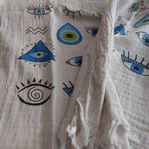 Blue Evil Eye Print Turkish Peshtemal Towel,BeachTowel,Spa Towel,Bridesmaid Gifts,Handmade Coton Towel