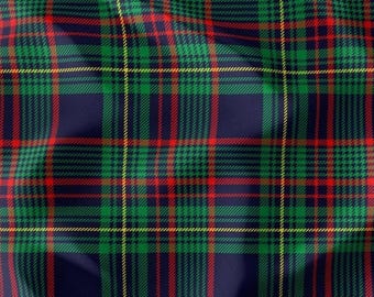 Green Red Tartan Fabric by the Yard, Christmas Plaid Cotton, Royal Stewart Scottish Upholstery Material, Holiday Cushion & Tote Fabric