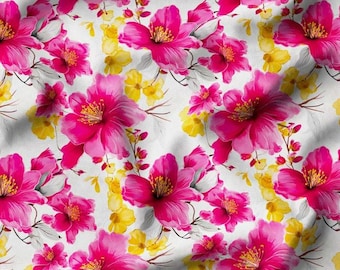 Rosa Gelber Blumenstoff Meterware, Frühlingsblumenstoff, Polsterstoff Home Decor