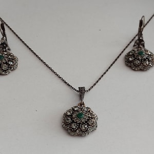 Turkish Fashion Jewelery ,Bronze Oriental Floral Design Women Dangle Earrings with Necklace