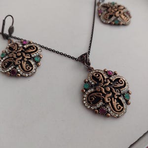 Turkish Fashion Jewelery ,Bronze Oriental Women&#39;s Dangle Earrings with Necklace