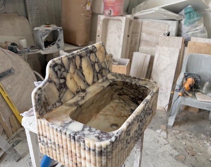 Wall Mounted Marble Sink Calacatta Viola Handmade Bathroom Vanity Sink