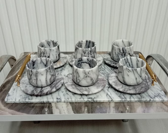 lilac marble coffee set of 6 cups and tray Fragrances Candleholders Bowls