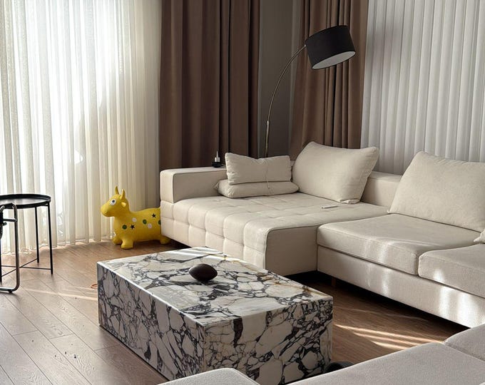 Handmade Calacatta Viola Marble Coffee Table, Italian Design