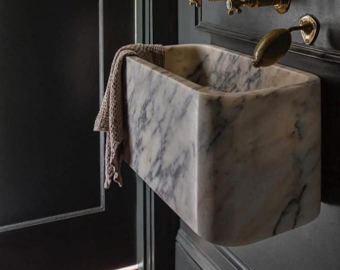 Calacatta Viola Marble Sink Wall Mounted Marble Sink Marble Bathroom Sink Toilet Room Sink Custom Vanity Top Natural Stone Marble Sink