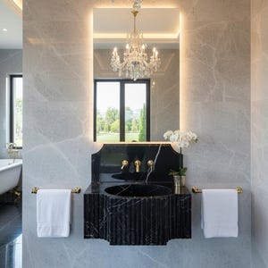 Black Marble Wall Sink: Modern Fluted Vanity Basin, Luxury sink