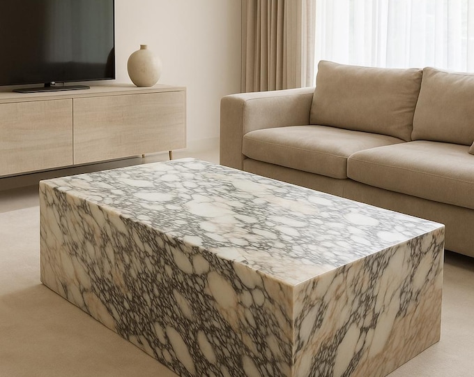 Handmade Calacatta Viola Marble Coffee Table, Italian Design