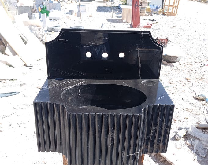 Hand Carved Black Marble Sink – Luxury Vanity Vessel, Natural Stone Washbasin