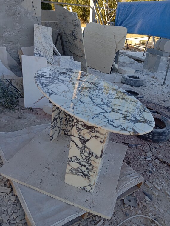 Hand-carved Calacatta Viola Luxury Marble Table Designed with Italian Elegance