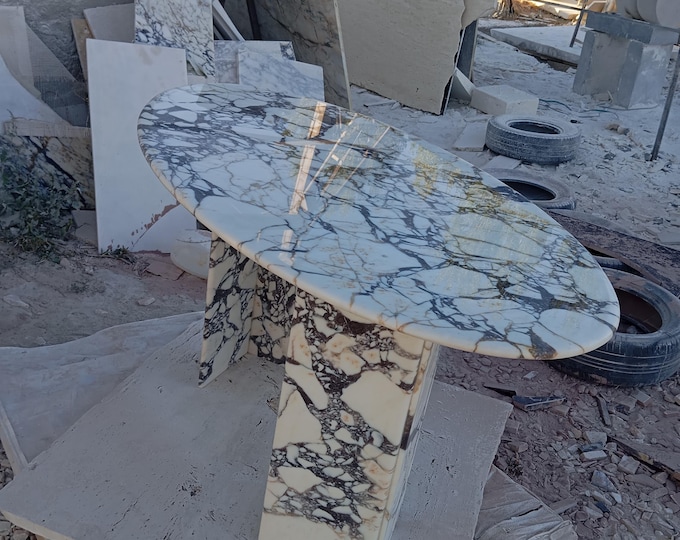 Hand-carved Calacatta Viola Luxury Marble Table Designed with Italian Elegance