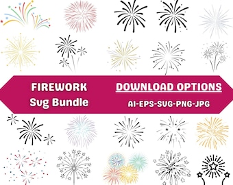 Colorful Fireworks SVG Bundle, New Year, Birthday (Digital Download)