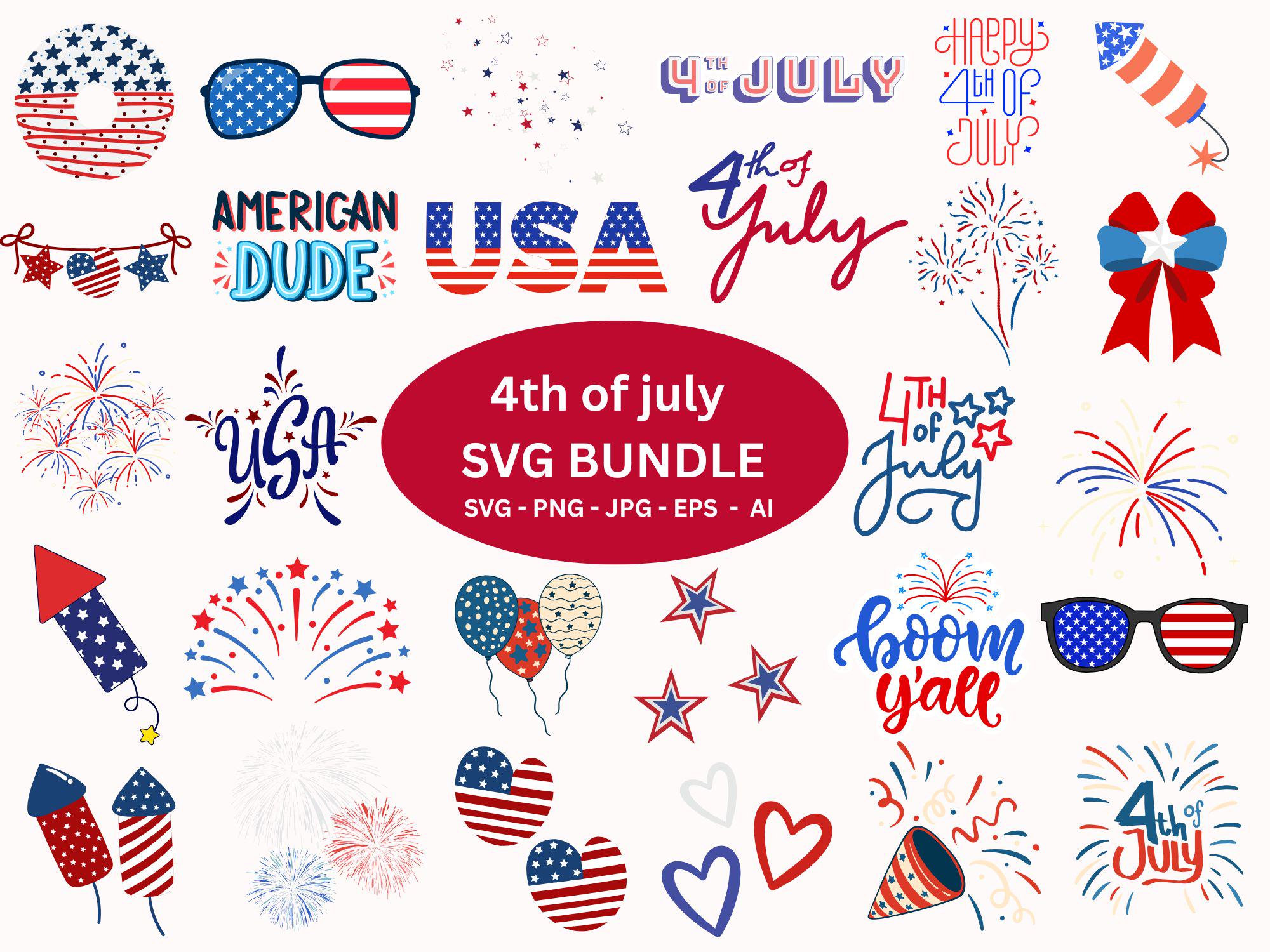 4th of July SVG Bundle: Independence Day USA Flag Designs (digital ...