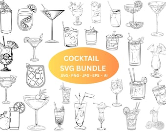 Cocktail Illustrations SVG Bundle: Signature Drink Clipart (Digital Download