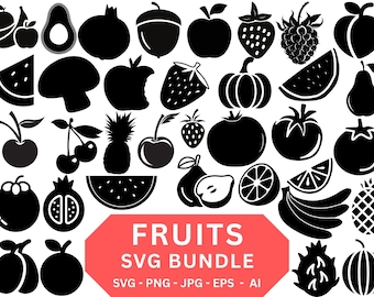 Fruit SVG-clipartbundel | Cricut gesneden bestanden | Digitale download