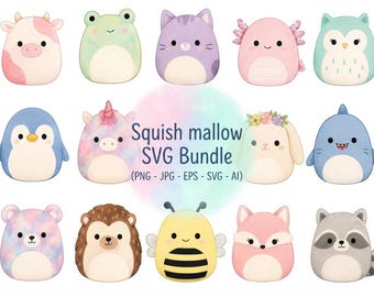 SquishMallow SVG Bundle: Plush Bunny, Animals, Cricut Cut File (Digital Download)