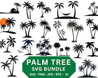 Paquete SVG de palmeras: imágenes prediseñadas de vida playera, archivos de corte de verano (descarga digital)