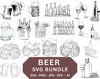 Beer Clipart SVG Bundle, Alcohol Graphics (Digital Download)