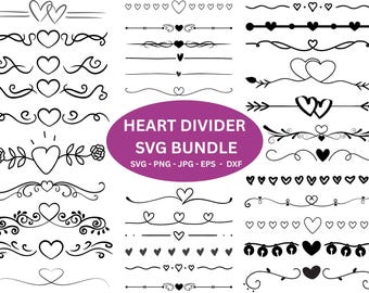 Heart Text Dividers SVG Bundle: Wedding & Doodle Borders (Digital Download)