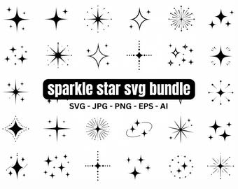 Sparkle Star SVG Bundle: Sparkle PNG, Star Shape Clipart Designs, Cut Files for Cricut, Digital Download