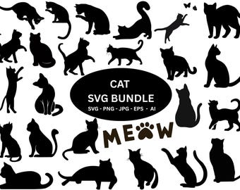 Black Cat SVG-bundel: silhouet vectorillustraties (digitale download, commercieel gebruik)
