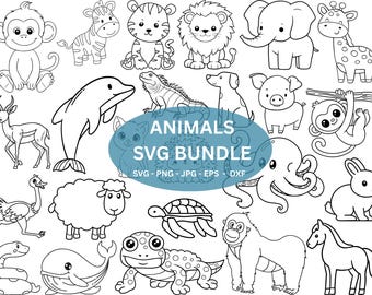 Animal Outline SVG Bundle, Forest, Safari, Farm Clipart (Digital Files)
