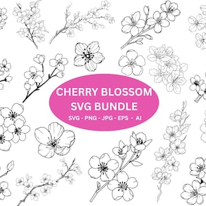 桜SVG、野の花SVG、桜PNG、桜の花SVG、桜の花PNG、Cricut用SVGファイル、桜の枝PNG、ダウンロード