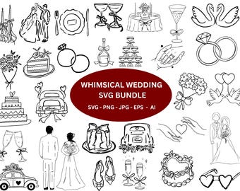 Whimsical Wedding SVG Bundle: Hand-Drawn Illustrations & Icons (Instant Download