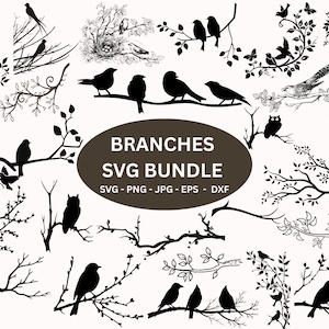 Oiseau sur une branche SVG : branche d&#39;arbre, moineau, fichier de coupe Cricut (téléchargement numérique)