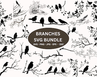 Bird on Branch SVG: Tree Branch, Sparrow, Cricut Cut File (Digital Download)