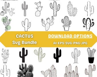 Pacchetto SVG PNG di cactus, disegni di fiori succulenti (download digitale)