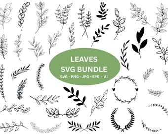 Hand Drawn Leaf SVG Bundle: Spring Floral Clipart (Digital Download)