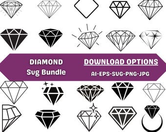 Diamond SVG Bundle, Geometric Clipart (Digital Download)