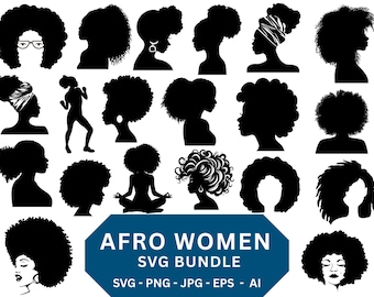 Afro Woman SVG Bundle | Curly Hair Silhouette Clipart | Digital Download for Cricut & Silhouette