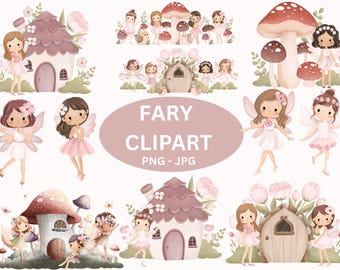 Pastel Fairy Garden Clipart Bundle: Watercolor PNG, JPG (Digital Download)
