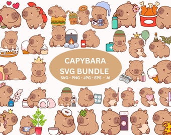 Capybara SVG-bundel, schattige capybara-clipart, schattige dieren-SVG-bestanden, snijbestanden voor Cricut, digitale download