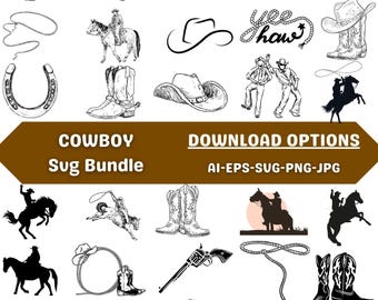 Cowboy SVG Bundle, Rodeo Clipart (Digital Download)