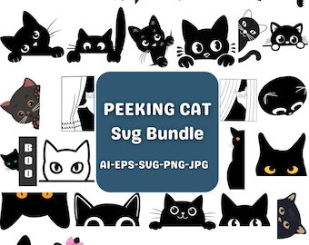 Peeking Cat SVG Pack: Silhouette Cut Files (Digital Download)