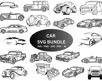 Classic Car SVG Bundle: Retro Car Silhouette, Stickers, Laser Cut Files