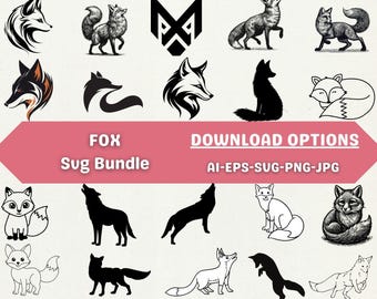 Fox SVG Bundle, Wildlife Silhouette Clipart (Digital Download)