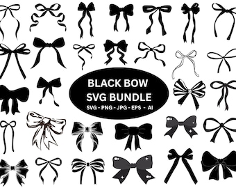 Black Coquette Bow SVG-bundel: lint clipart, Cricut cut-bestanden (directe download)