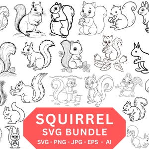 Squirrel SVG Bundle | Woodland Animal Clipart | Cricut and Silhouette Files