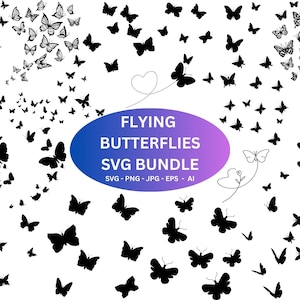 Bundle Svg papillons volants, Svg en couches, fichiers coupés papillon pour Cricut, Clipart papillons volants, fichiers Cricut, téléchargement immédiat, Silhouette