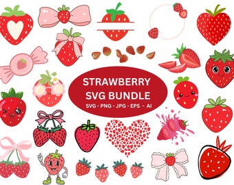 Vintage Strawberry SVG Bundle: Clipart, PNG, AI (Instant Download)
