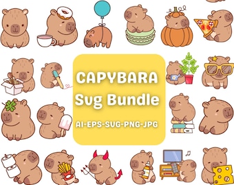 Capybara SVG Bundle: Kawaii Animal Clipart, Cute Capybara PNG, Digital Download