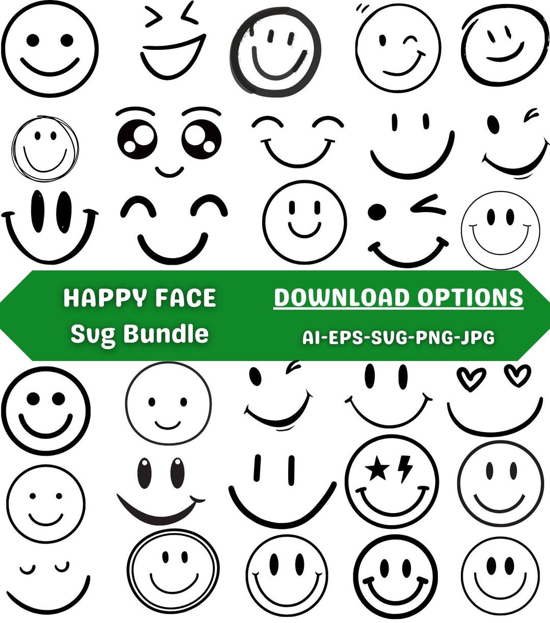 Smiley Face SVG Clipart, Emoji Cut File (ai, Eps, Svg, Png, Jpg) - Etsy