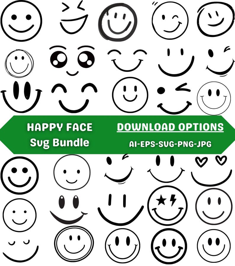 Smiley Face SVG Clipart, Emoji Cut File (ai, Eps, Svg, Png, Jpg) - Etsy