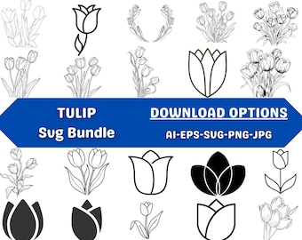 Tulip Flower SVG Bundle, Line Art (Digital Download)