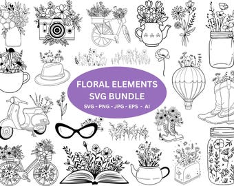 Wildblumen SVG-Bundle: Minimalistische Blumen Skizze Schnittdateien (Digitaler Download)
